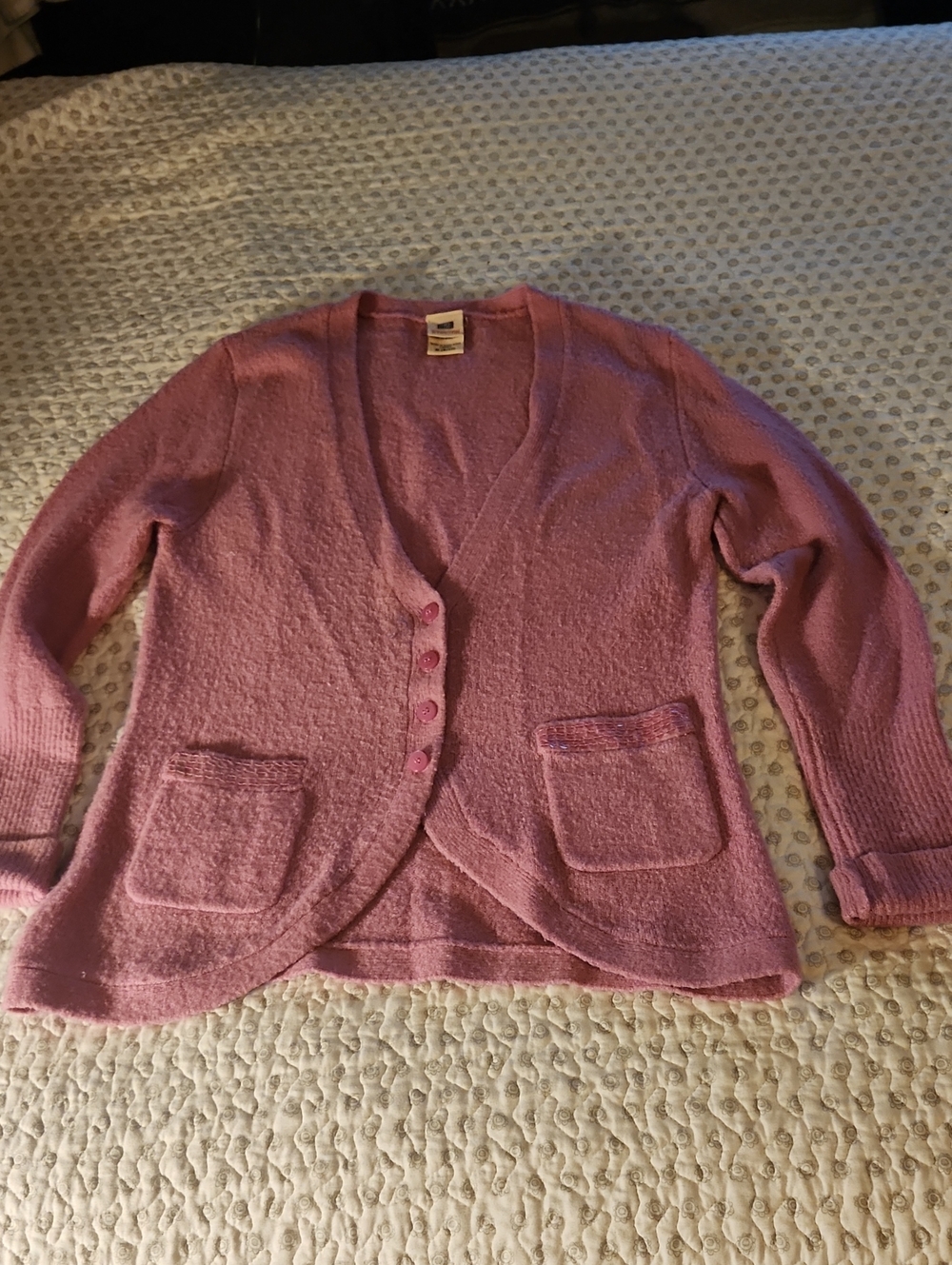 Faded Glory Pink V-Neck Button Front Cardigan